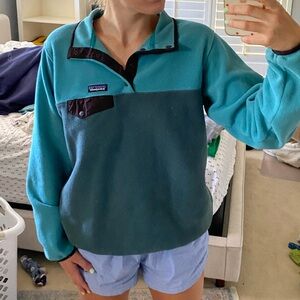 Patagonia Turquoise and Gray-Blue Synchilla Sweater